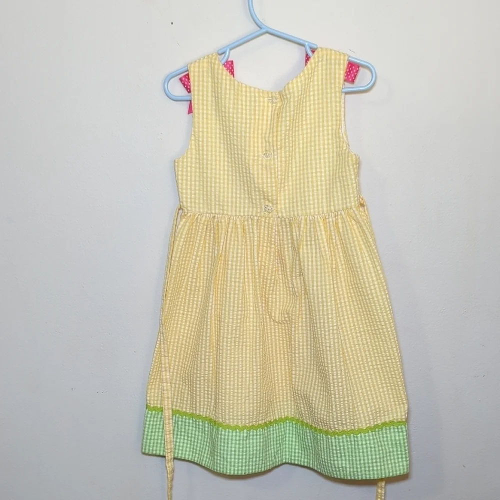 Rare Editions Yellow Gingham Sundress Pink Flamingo Ricrac Trim Girls Size 4